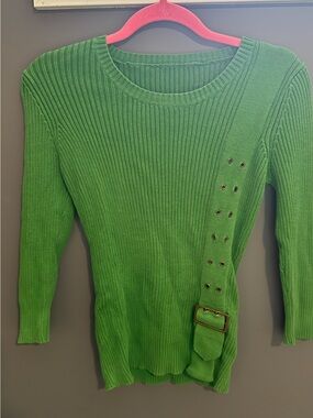 Vintage Green Ribbed Long sleeve with Buckle Detail